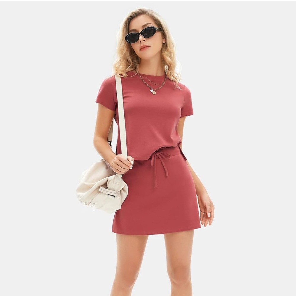 Women’s Two Piece Short Skirt Set Short Sleeve with built in shorts underneath - Picture 16 of 16